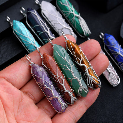 Retro Ethnic Style Geometric Stainless Steel Crystal Pendant Necklace