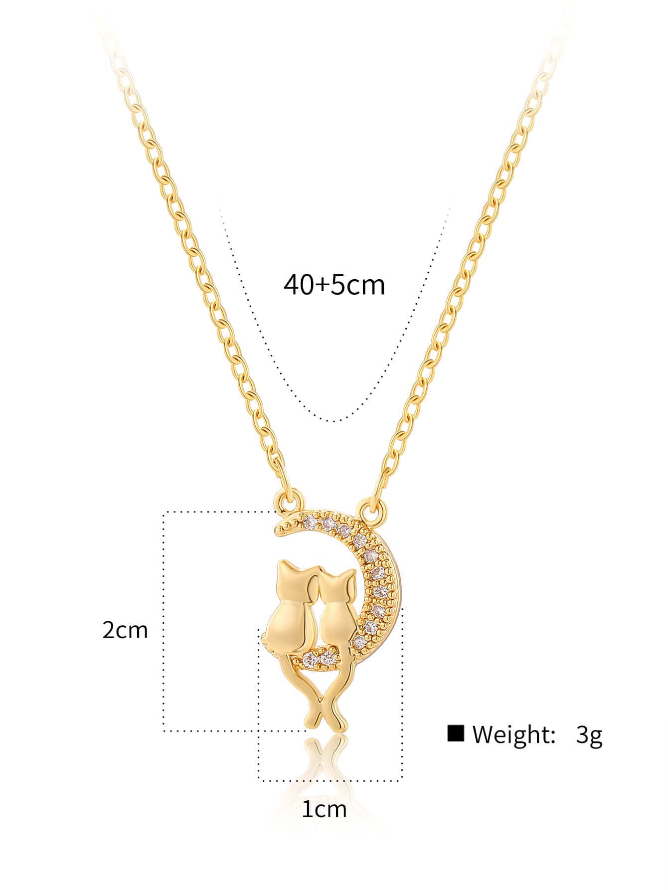 Cute Simple Style Moon Cat Rhombus Copper Plating Inlay Zircon 18k Gold Plated Pendant Necklace