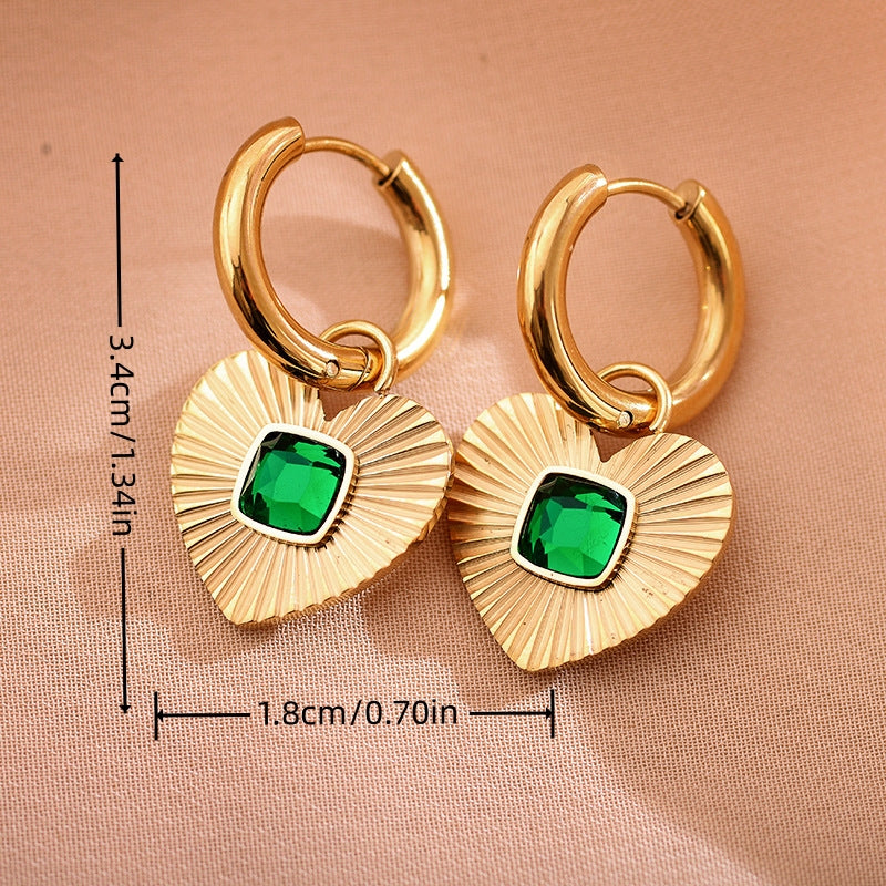 1 Pair Retro Classic Style Sector Heart Shape Plating Inlay Stainless Steel Zircon Drop Earrings