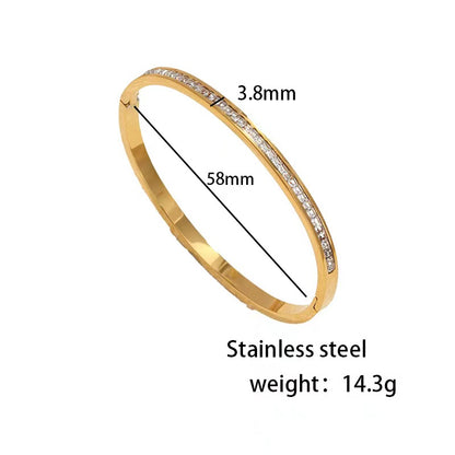 Elegant Simple Style Round Titanium Steel Plating Inlay Zircon 18k Gold Plated Bangle