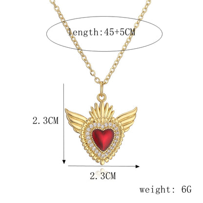 Ig Style Simple Style Heart Shape Wings Copper Plating Inlay Zircon Gold Plated Pendant Necklace