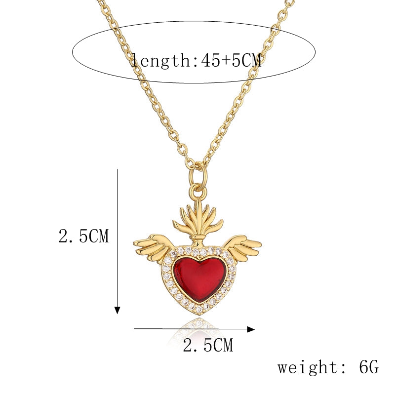 Ig Style Simple Style Heart Shape Wings Copper Plating Inlay Zircon Gold Plated Pendant Necklace