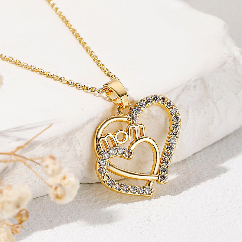 Elegant Romantic Letter Heart Shape Copper Plating Hollow Out Inlay Zircon Pendant Necklace