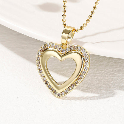 Elegant Romantic Letter Heart Shape Copper Plating Hollow Out Inlay Zircon Pendant Necklace