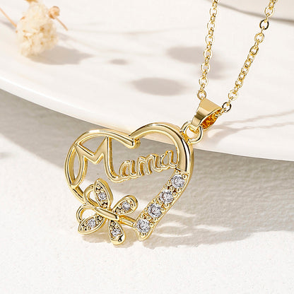 Elegant Romantic Letter Heart Shape Copper Plating Hollow Out Inlay Zircon Pendant Necklace