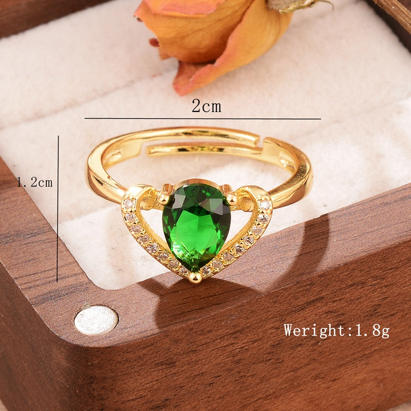 Glam Luxurious Shiny Flower Copper Plating Inlay Zircon 18k Gold Plated Open Rings