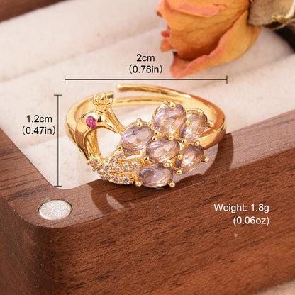 Glam Luxurious Shiny Flower Copper Plating Inlay Zircon 18k Gold Plated Open Rings