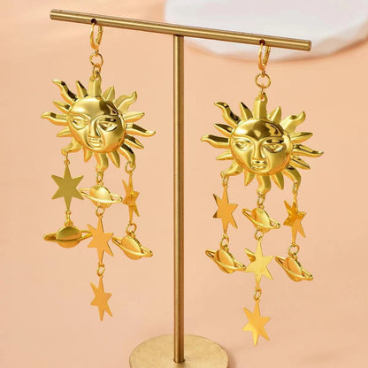 1 Pair Fashion Sun Plating Metal Drop Earrings