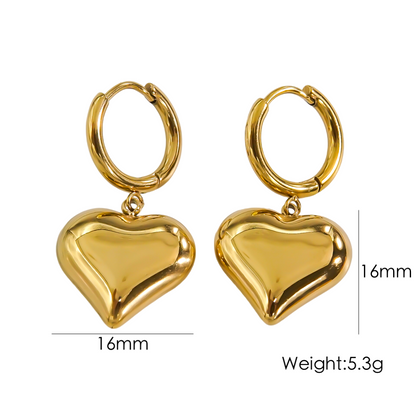 1 Pair Elegant Simple Style Heart Shape Stainless Steel 14k Gold Plated Drop Earrings