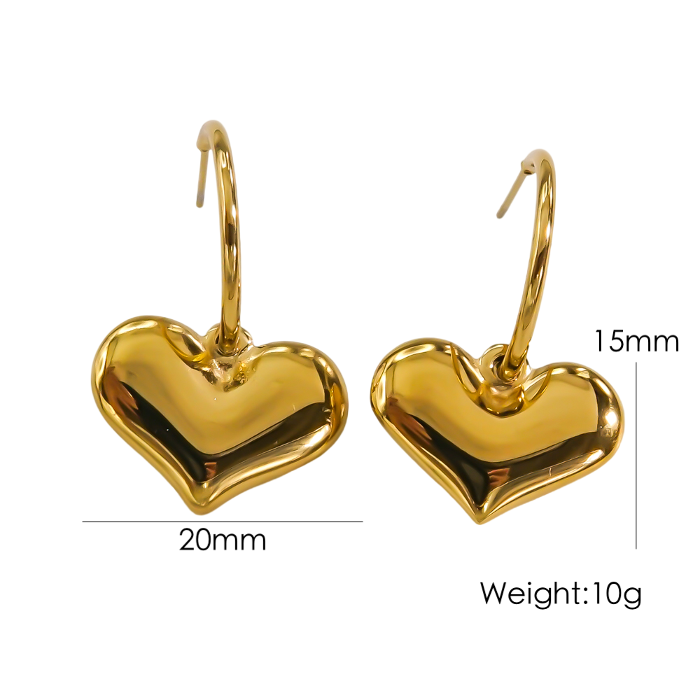 1 Pair Elegant Simple Style Heart Shape Stainless Steel 14k Gold Plated Drop Earrings