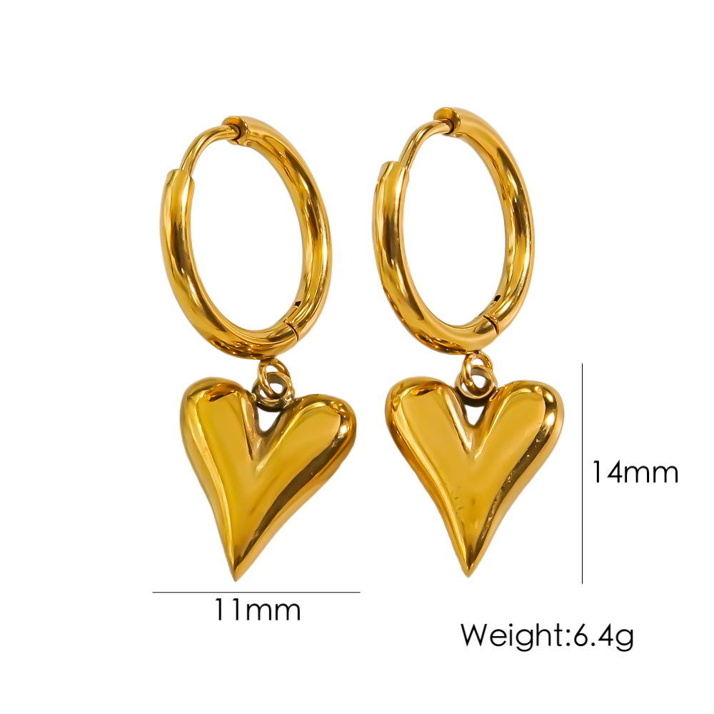 1 Pair Elegant Simple Style Heart Shape Stainless Steel 14k Gold Plated Drop Earrings