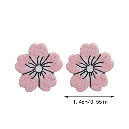 1 Pair Simple Style Sunflower Wood Ear Studs