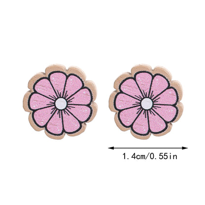 1 Pair Simple Style Sunflower Wood Ear Studs