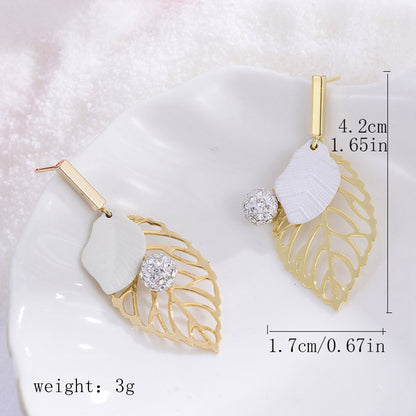 1 Pair Ig Style Elegant Leaves Feather Plating Hollow Out Inlay Alloy Copper Artificial Pearls Rhinestones 14k Gold Plated 18k Gold Plated Silver Plated Drop Earrings