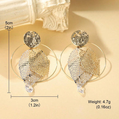 1 Pair Ig Style Elegant Leaves Feather Plating Hollow Out Inlay Alloy Copper Artificial Pearls Rhinestones 14k Gold Plated 18k Gold Plated Silver Plated Drop Earrings