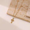 Casual Punk Simple Style Cross Stainless Steel Plating Inlay Carving Zircon White Gold Plated Gold Plated Pendant Necklace