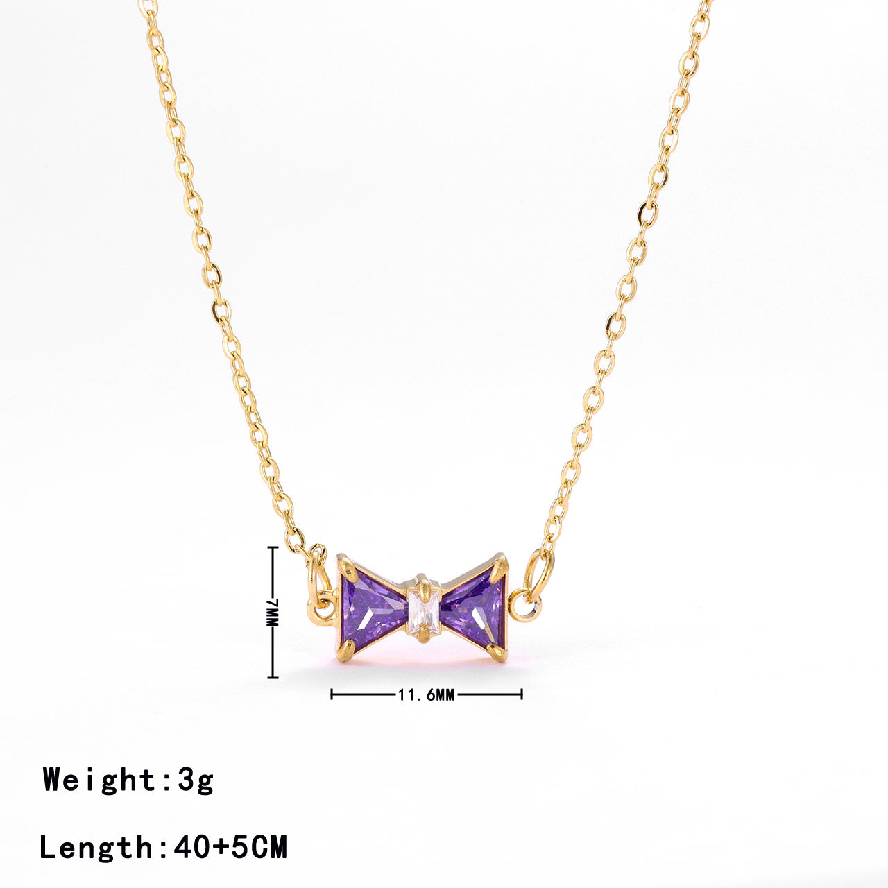 Simple Style Bow Knot Stainless Steel Plating Inlay Zircon White Gold Plated Gold Plated Pendant Necklace