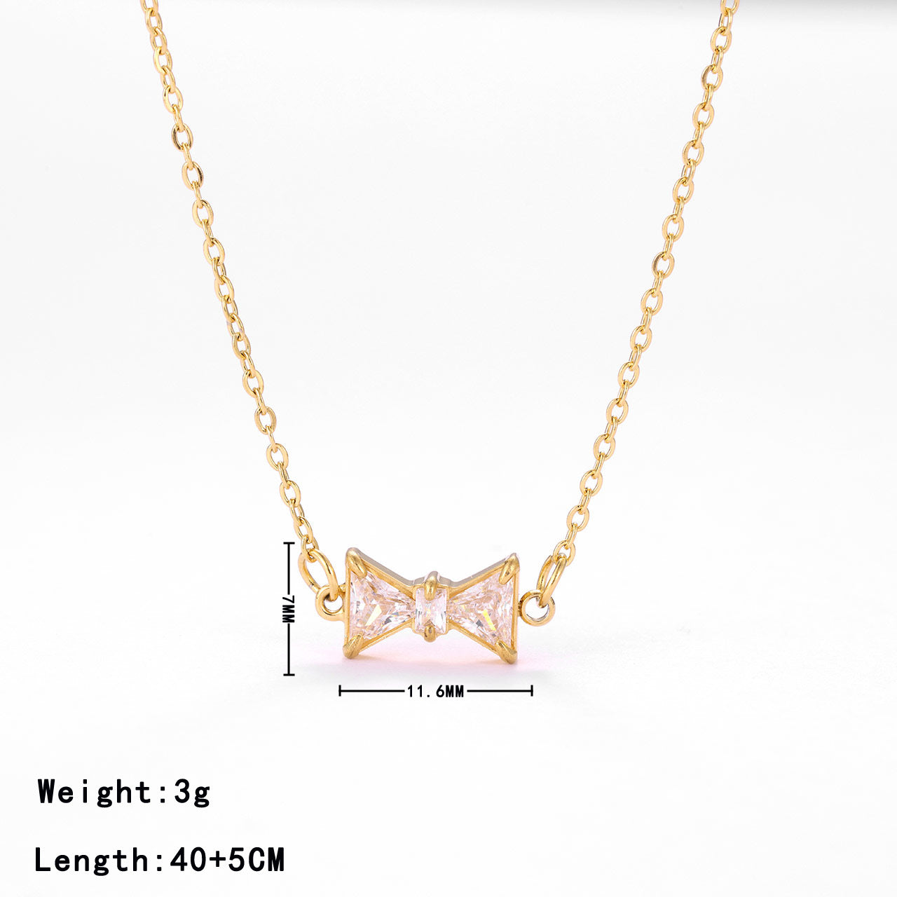 Simple Style Bow Knot Stainless Steel Plating Inlay Zircon White Gold Plated Gold Plated Pendant Necklace