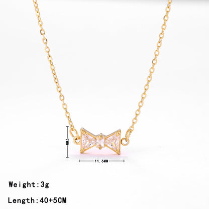 Simple Style Bow Knot Stainless Steel Plating Inlay Zircon White Gold Plated Gold Plated Pendant Necklace