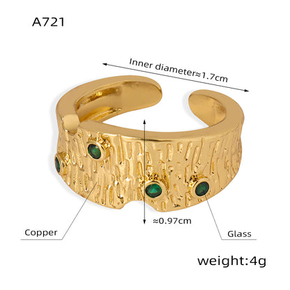 Elegant Simple Style Geometric Copper Enamel Plating Inlay Glass Zircon 18k Gold Plated Open Rings