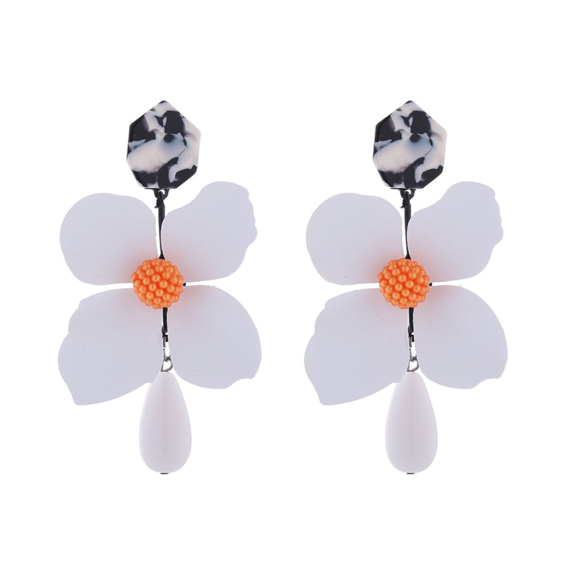 1 Pair Elegant Sweet Water Droplets Flower Stoving Varnish Inlay Alloy Artificial Pearls Shell Gold Plated Drop Earrings