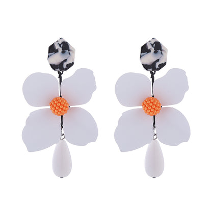 1 Pair Elegant Sweet Water Droplets Flower Stoving Varnish Inlay Alloy Artificial Pearls Shell Gold Plated Drop Earrings