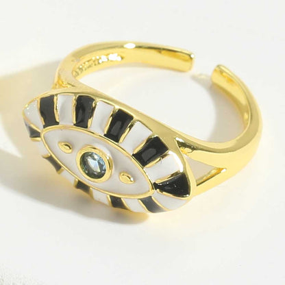 Vintage Style Classic Style Devil's Eye Copper Enamel Plating Inlay Zircon 14k Gold Plated Open Rings