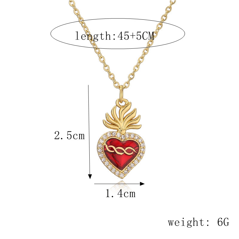 Ig Style Retro Heart Shape Wings Copper Plating Inlay Zircon Gold Plated Pendant Necklace