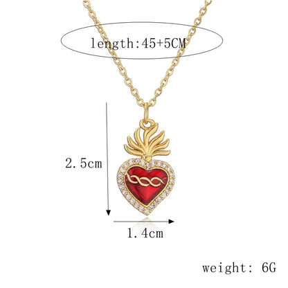 Ig Style Retro Heart Shape Wings Copper Plating Inlay Zircon Gold Plated Pendant Necklace