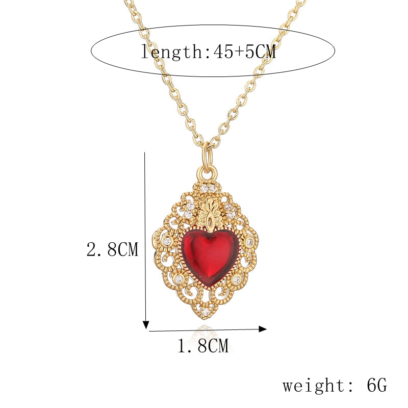 Ig Style Retro Heart Shape Wings Copper Plating Inlay Zircon Gold Plated Pendant Necklace