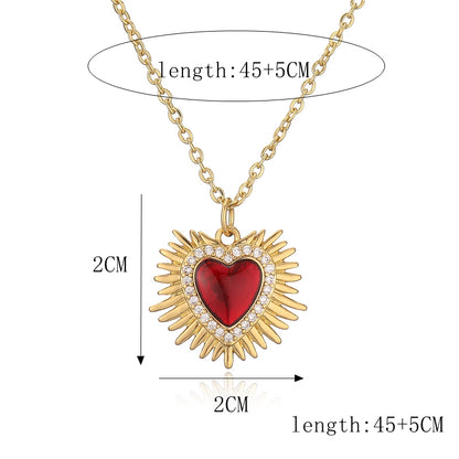 Ig Style Retro Heart Shape Wings Copper Plating Inlay Zircon Gold Plated Pendant Necklace