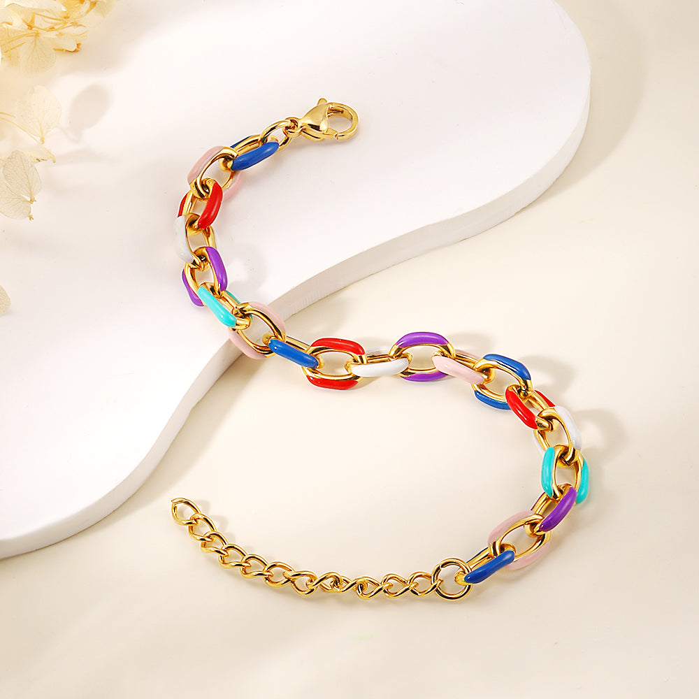 Sweet Simple Style Geometric Stainless Steel Enamel Plating 18k Gold Plated Bracelets