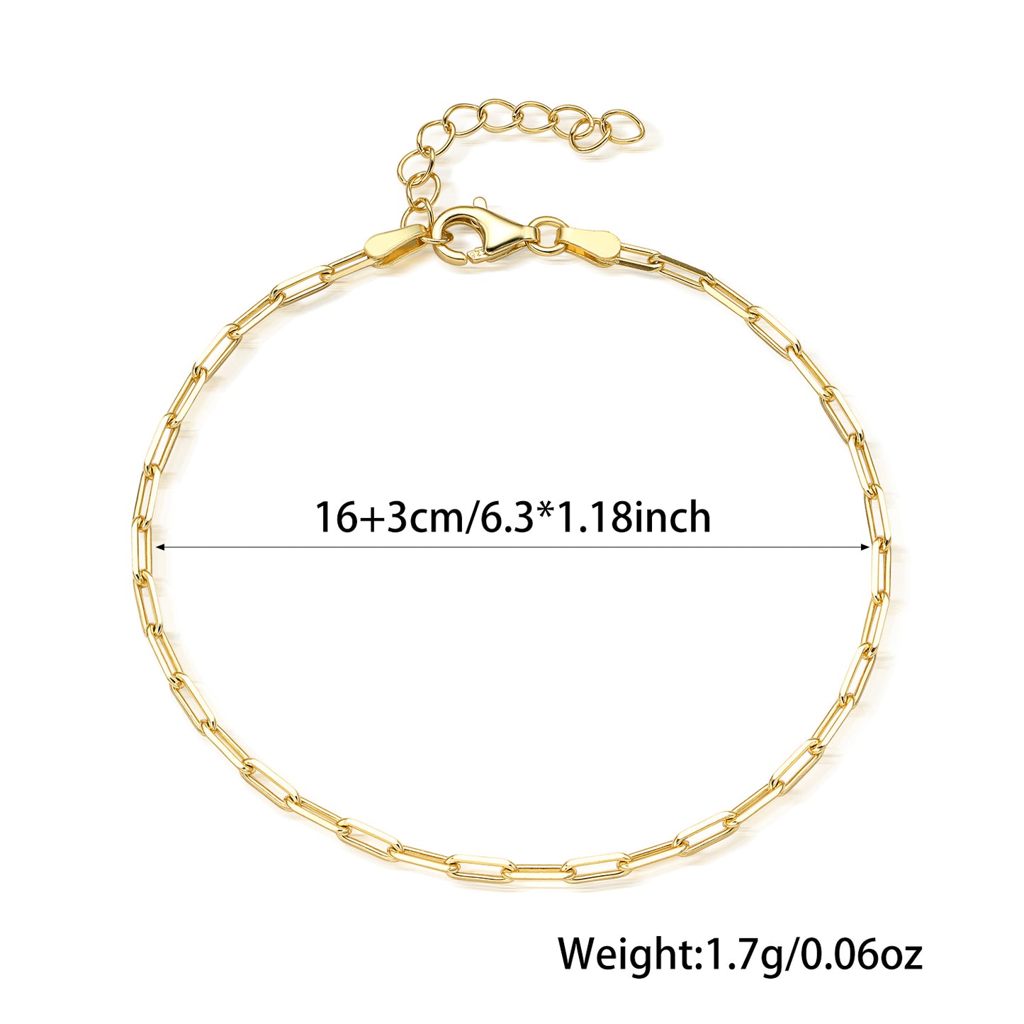 Simple Style Paper Clip Sterling Silver Plating 18k Gold Plated White Gold Plated Bracelets