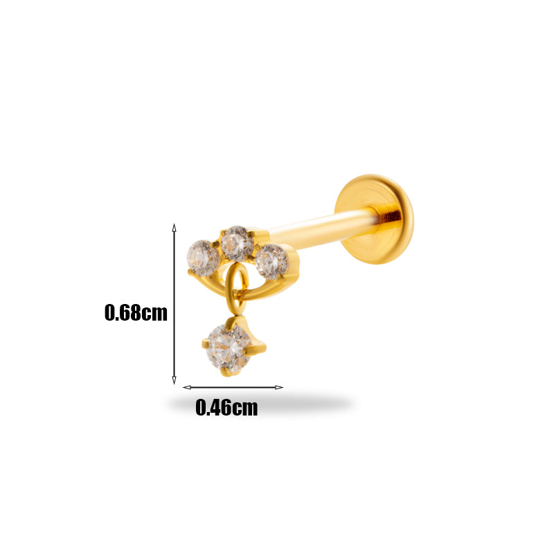 1 Piece Simple Style Korean Style Water Droplets Flower Plating Inlay Titanium Alloy Zircon 18k Gold Plated Lip Stud Ear Studs