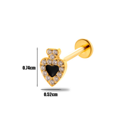 1 Piece Simple Style Korean Style Water Droplets Flower Plating Inlay Titanium Alloy Zircon 18k Gold Plated Lip Stud Ear Studs