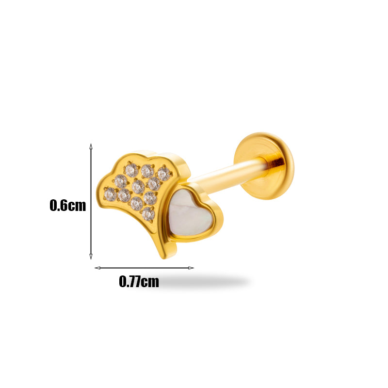 1 Piece Simple Style Korean Style Water Droplets Flower Plating Inlay Titanium Alloy Zircon 18k Gold Plated Lip Stud Ear Studs