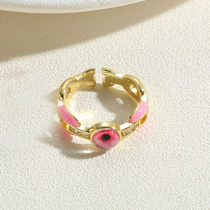 Vintage Style Simple Style Devil's Eye Copper Enamel Plating Inlay Zircon 14k Gold Plated Open Rings