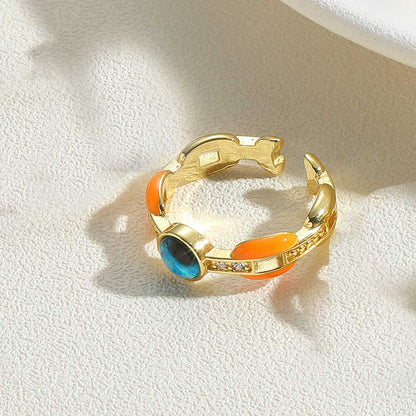 Vintage Style Simple Style Devil's Eye Copper Enamel Plating Inlay Zircon 14k Gold Plated Open Rings