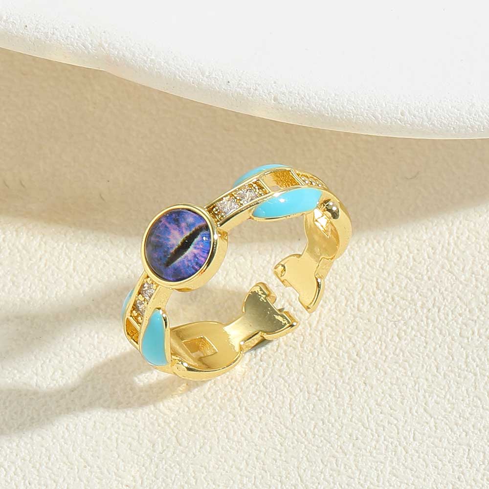 Vintage Style Simple Style Devil's Eye Copper Enamel Plating Inlay Zircon 14k Gold Plated Open Rings