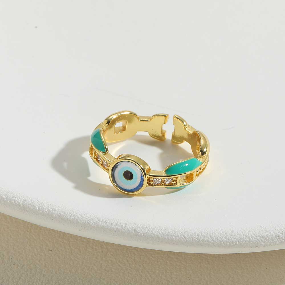 Vintage Style Simple Style Devil's Eye Copper Enamel Plating Inlay Zircon 14k Gold Plated Open Rings