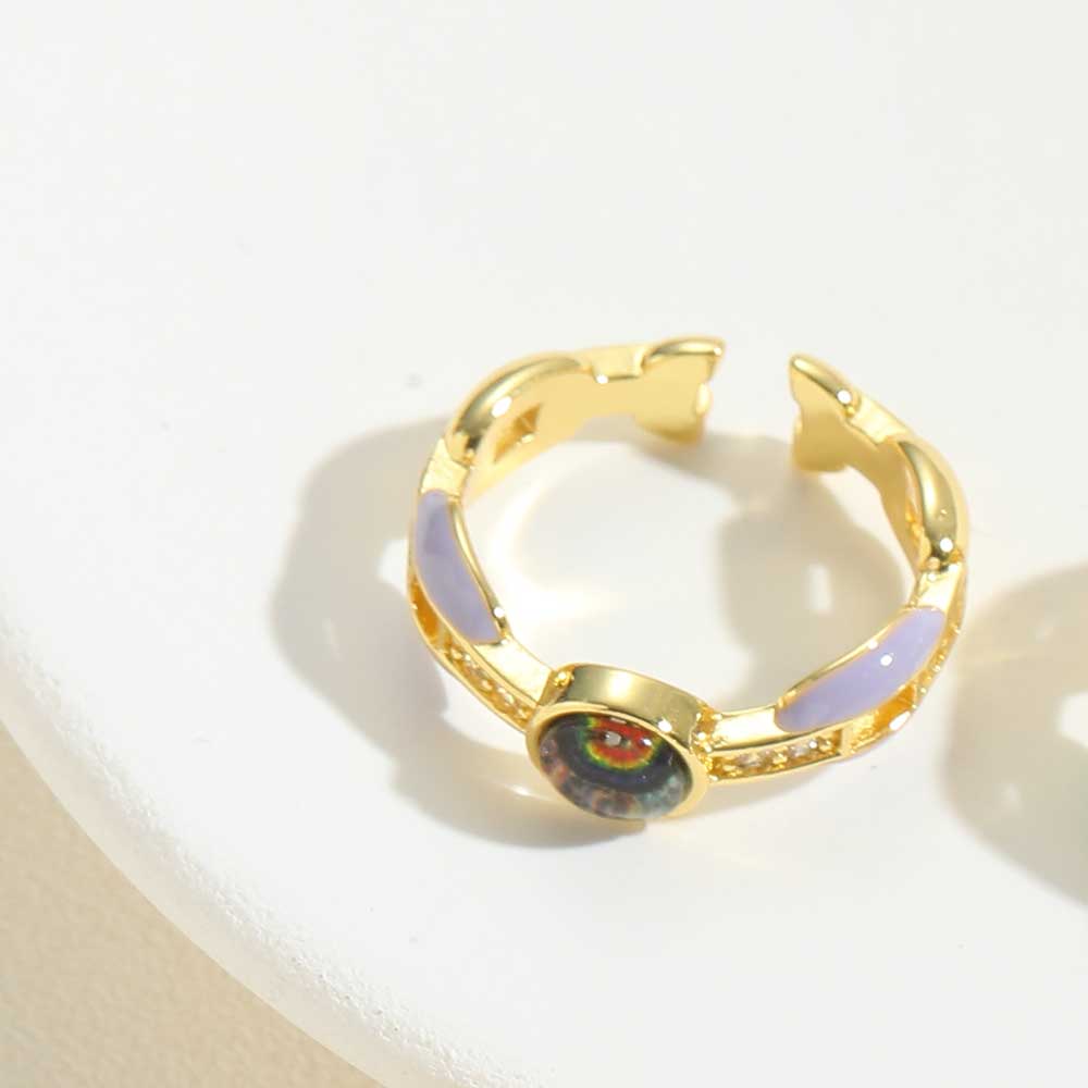 Vintage Style Simple Style Devil's Eye Copper Enamel Plating Inlay Zircon 14k Gold Plated Open Rings