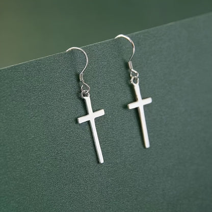 1 Pair Simple Style Cross Stainless Steel Drop Earrings