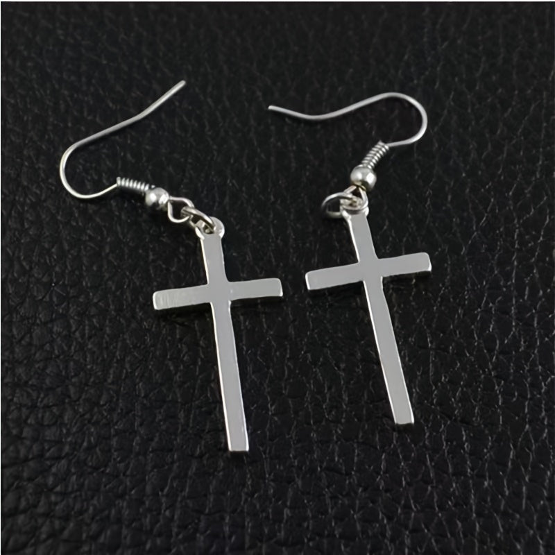 1 Pair Simple Style Cross Stainless Steel Drop Earrings