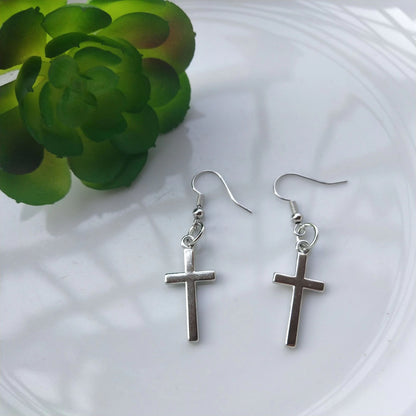 1 Pair Simple Style Cross Stainless Steel Drop Earrings