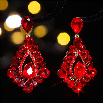 1 Pair Elegant Color Block Inlay Alloy Rhinestones Zircon Drop Earrings