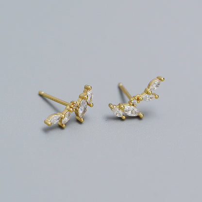 1 Pair Ig Style Leaf Plating Sterling Silver Zircon Ear Studs