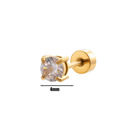 1 Piece Simple Style Round Plating Inlay Stainless Steel Zircon 18k Gold Plated Ear Studs