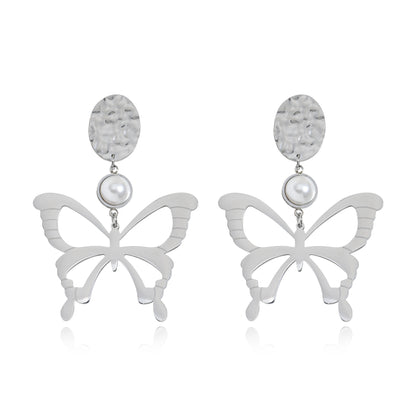 1 Pair Elegant Simple Style Tree Butterfly Polishing Plating Stainless Steel Silver Plated Drop Earrings