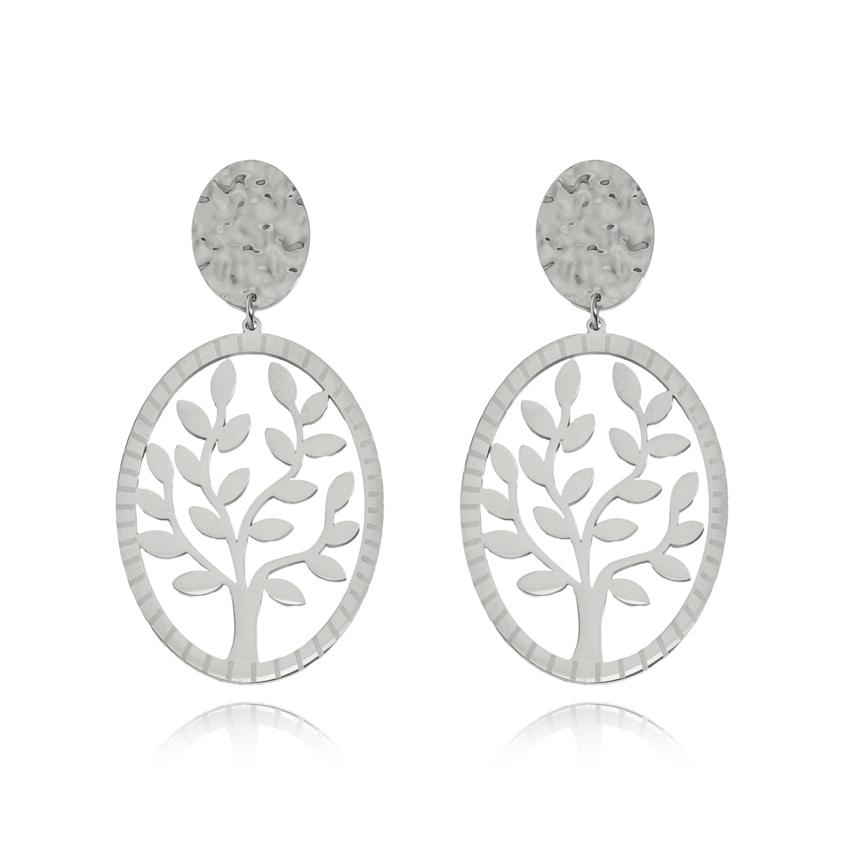 1 Pair Elegant Simple Style Tree Butterfly Polishing Plating Stainless Steel Silver Plated Drop Earrings