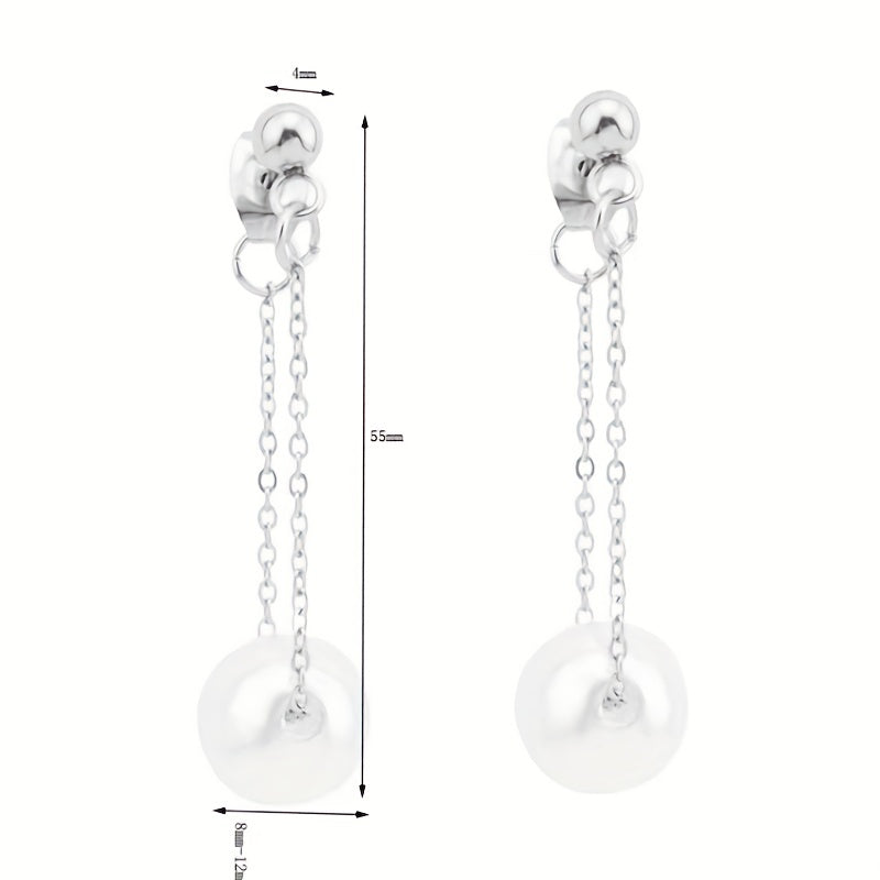 1 Pair Elegant Vacation Geometric Stainless Steel Artificial Pearls Drop Earrings